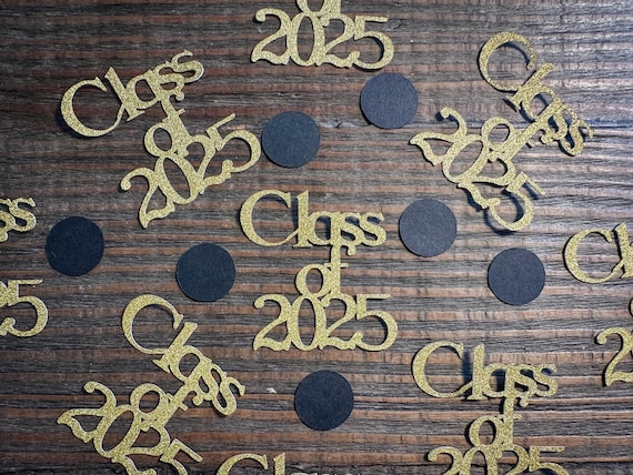 Gold Class of 2025 Graduation Party Confetti with Black Circles