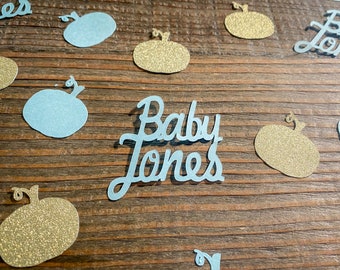 Personalized Little Pumpkin Blue and Gold Baby Shower Confetti