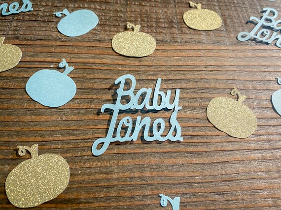 Personalized Little Pumpkin Blue and Gold Baby Shower Confetti