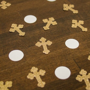 Goldkreuz und weißer Kreis Taufe Erstkommunion Confetti
