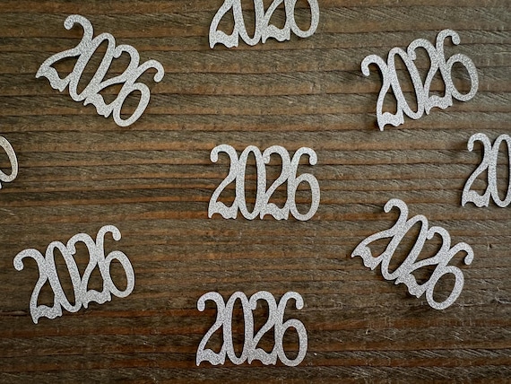 Silver Glitter 2026 Confetti: Graduation, New Years Party Decor