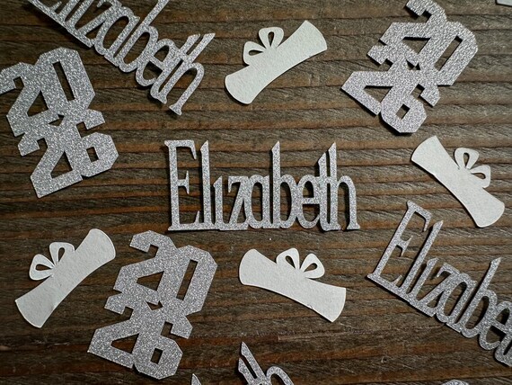 Personalized Silver 2026 Graduation Party Confetti with Diplomas and Stacked Year