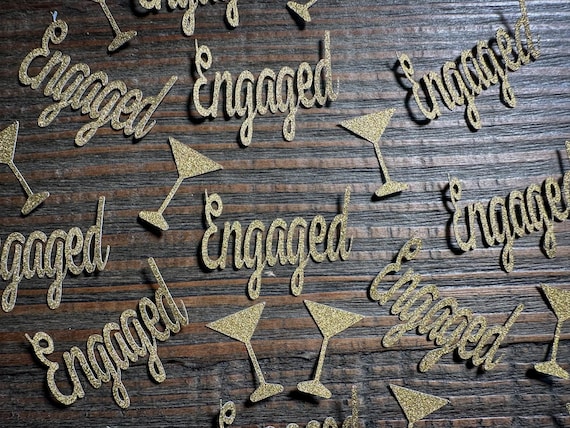 Gold Engagement Party Confetti with Martini Glasses