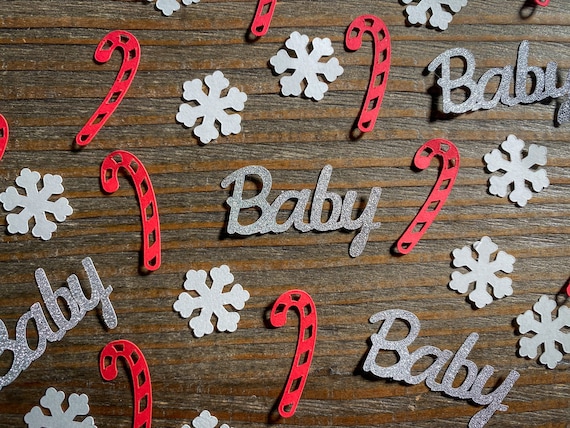 Candy Cane and Silver Snowflake Winter Baby Shower Confetti