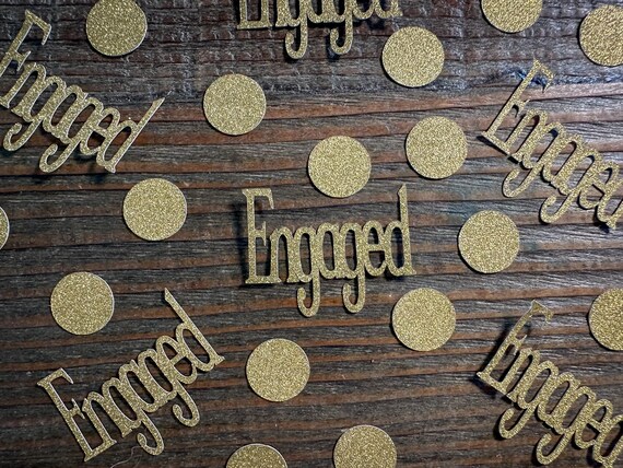Gold Engaged Confetti with Circles, Engagement Party Confetti