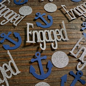 Navy and Silver Engaged Nautical Engagement Party Confetti image 3