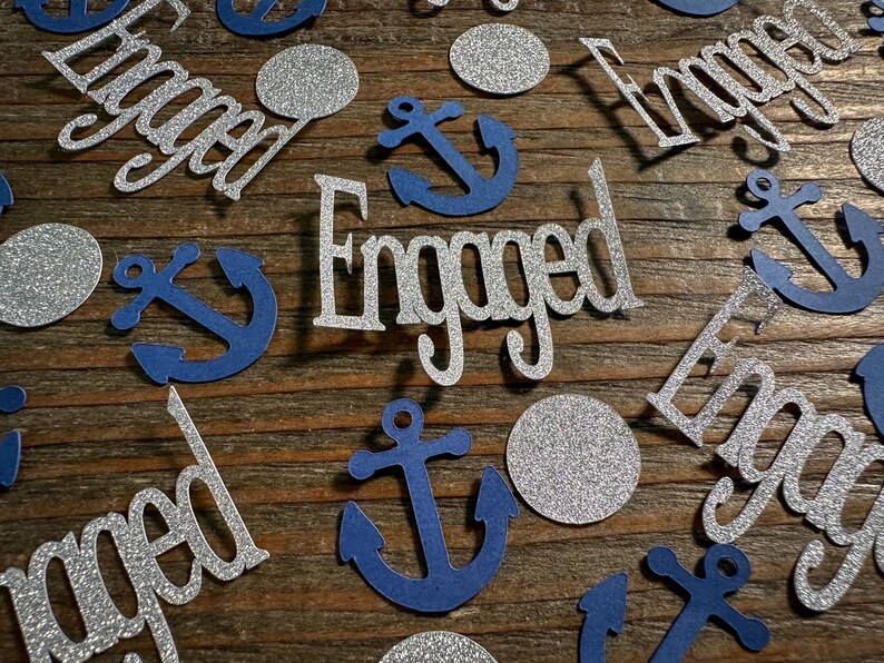 Navy and Silver Engaged Nautical Engagement Party Confetti image 3