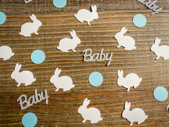 Blue, White, and Silver Bunny Baby Shower Confetti
