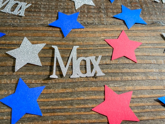 Silver Personalized Red White and Blue Star Confetti
