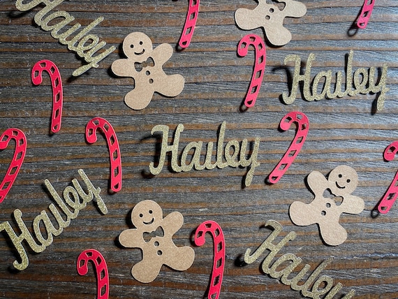 Personalized Candy Cane and Gingerbread Man Winter Birthday Party Confetti