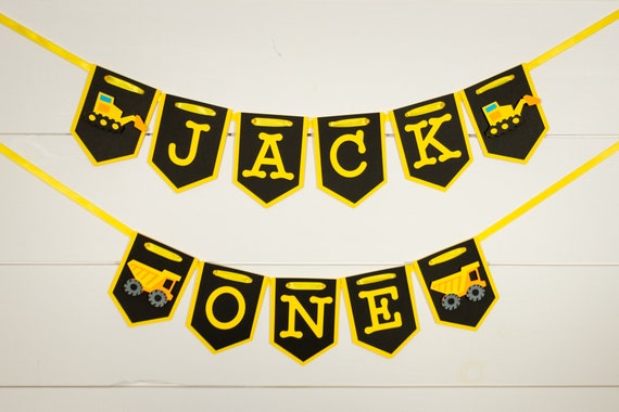 Yellow and Black Construction Name and Age Banner