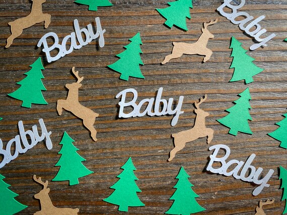 Reindeer, Tree, and White Baby Shower Confetti