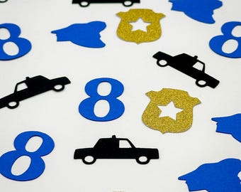 Police Birthday Confetti – Custom Age, Badges, Hats, Cars Party Decor