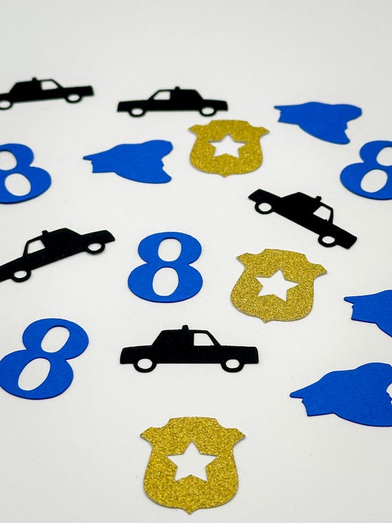 Police Birthday Confetti – Custom Age, Badges, Hats, Cars Party Decor
