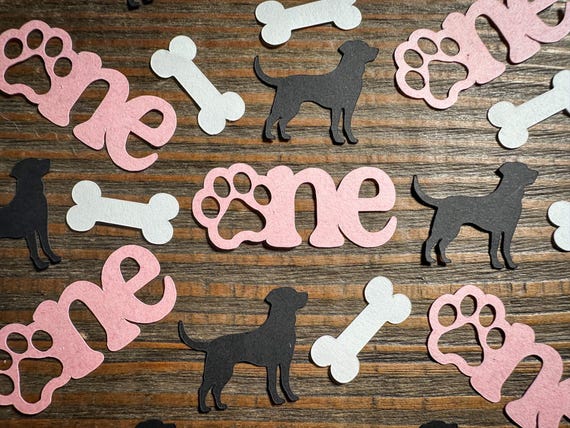 Dog First Birthday Confetti: Puppy Pawty "ONE" with Paw Print