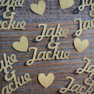 Gold Personalized Confetti with Two Names and Hearts