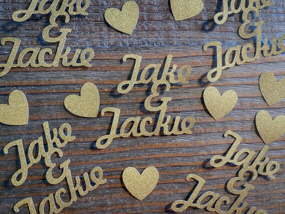 Gold Personalized Confetti with Two Names and Hearts