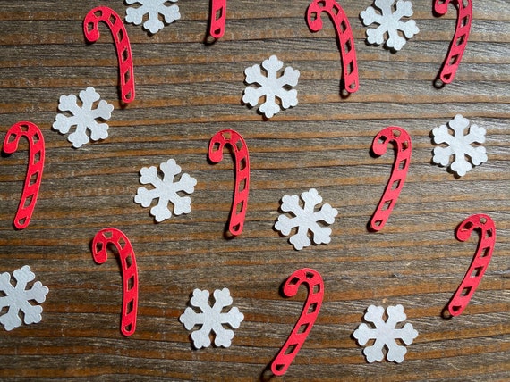 Candy Cane and White Snowflake Winter Birthday Party Confetti