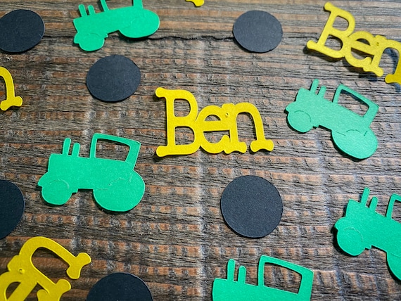 Personalized Green Tractor Birthday Party Confetti