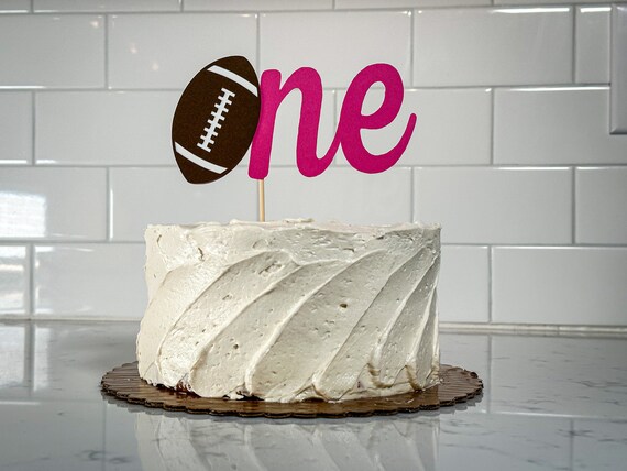 Pink Football First Birthday Smash Cake Topper