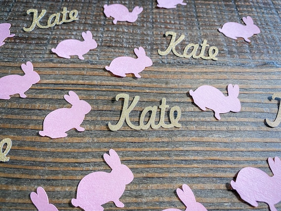 Personalized Pink and Gold Bunny Party Confetti