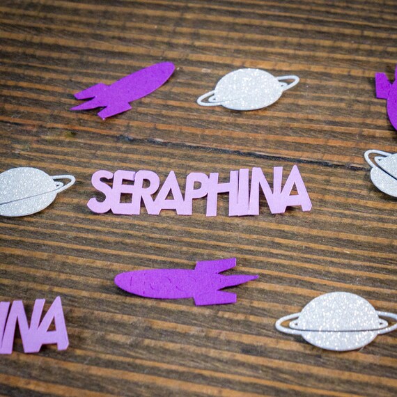 Personalized Purple and Silver Space Party Confetti