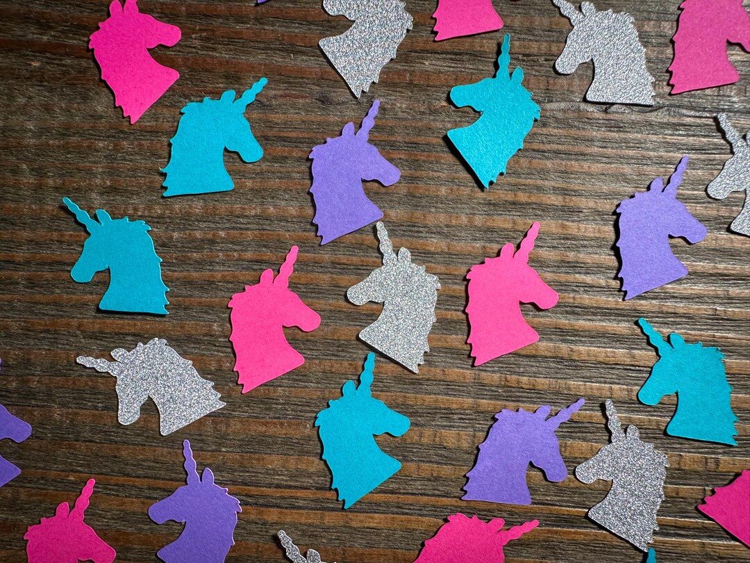 Bright Unicorn Party Confetti With Silver Glitter - 100 Pieces - Etsy