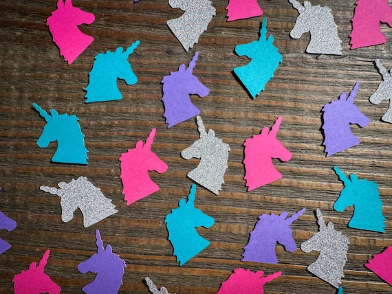 Bright Unicorn Party Confetti with Silver Glitter - 100 Pieces