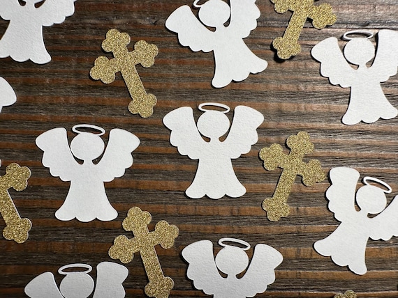 Angel and Cross Confetti – 100 Pieces | Baptism, First Communion, Confirmation, or Religious Celebration Decor