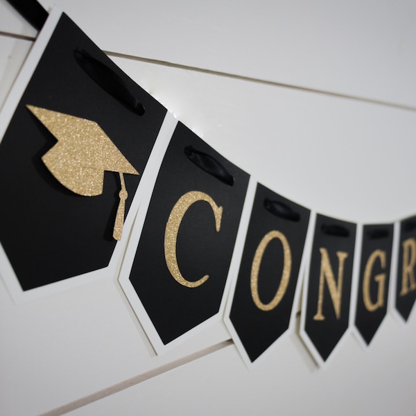 2024 Congrats Black and Gold Graduation Banner
