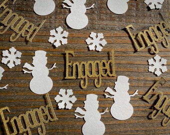 Winter Engagement Party Confetti with Snowmen and Snowflakes