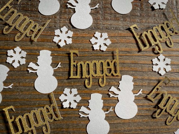 Winter Engagement Party Confetti with Snowmen and Snowflakes