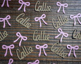 Personalized Pink Bow She's Tying the Knot Party Confetti with Gold Names