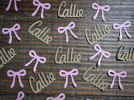 Personalized Pink Bow She's Tying the Knot Party Confetti with Gold Names