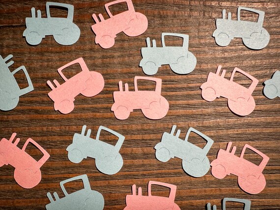 Pink and Blue Tractor Baby Shower Gender Reveal Confetti