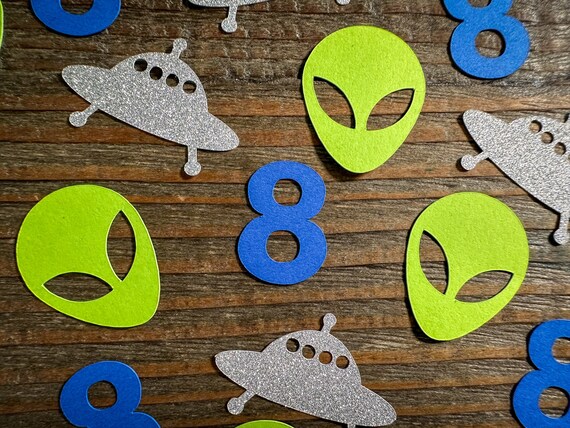 Alien Party Confetti: Personalized Age, UFO, Green Alien Decor