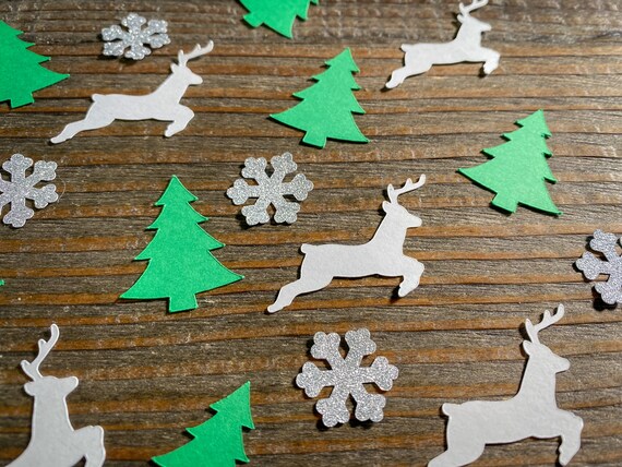 Tree, Reindeer, and Silver Snow Winter Party Confetti