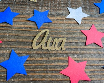 Gold Personalized Red White and Blue Star Confetti
