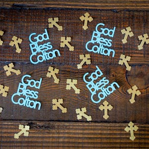 Blue and Gold Personalized Baptism First Communion God Bless Confetti image 2