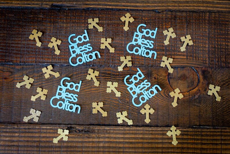 Blue and Gold Personalized Baptism First Communion God Bless Confetti image 2