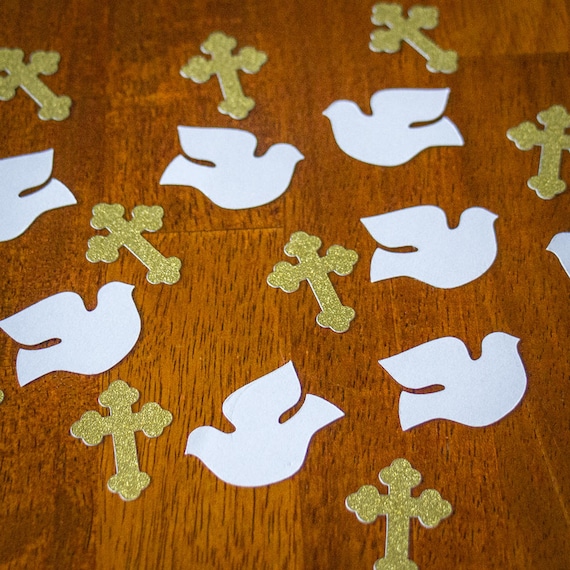 Gold Cross and Dove Baptism First Communion Confetti