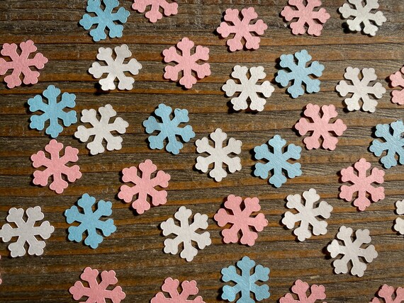 Pink, Blue, and White Snowflake Gender Reveal or Baby Shower Confetti