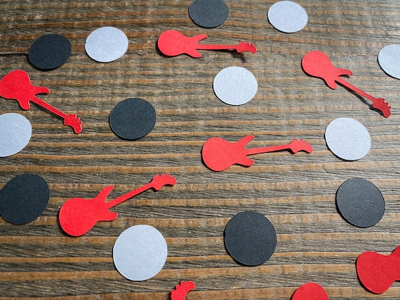Red Guitar Party Confetti: Rock On Theme, Black & White Accents