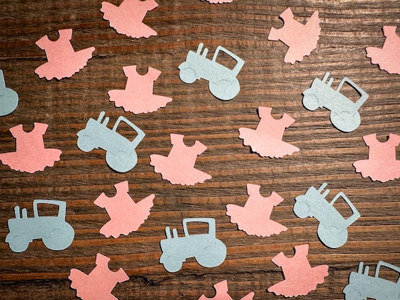Tractors or Tutus Gender Reveal Party Confetti, Light Pink and Light Blue
