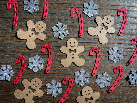 Candy Cane, Gingerbread Man, and Silver Snowflake Winter Party Confetti
