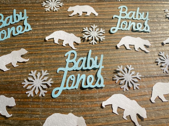 Personalized Winter Polar Bear and Snowflake Baby Shower Confetti