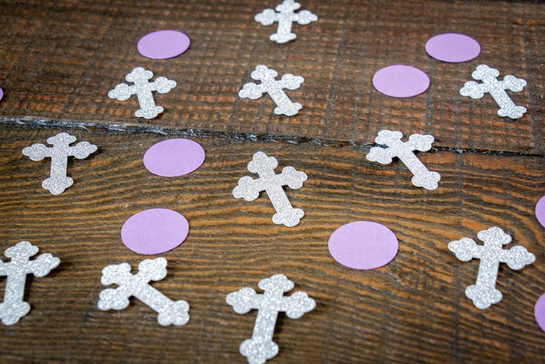 Silver Cross and Purple Circle Baptism First Communion Confetti image 2