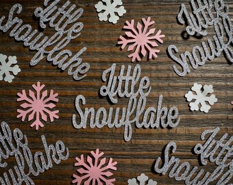 100-delige confettimix 'Little Snowflake' – zilveren glitter, roze en witte sneeuwvlokken