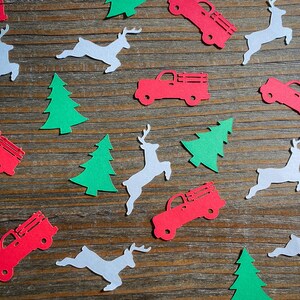 Red Truck, Christmas Tree, and White Reindeer Christmas Party Confetti