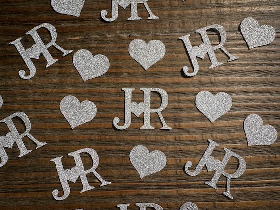 Personalized Initial Confetti with Hearts, Wedding, Bridal Shower, Engagement, Anniversary Confetti, 75 Pieces